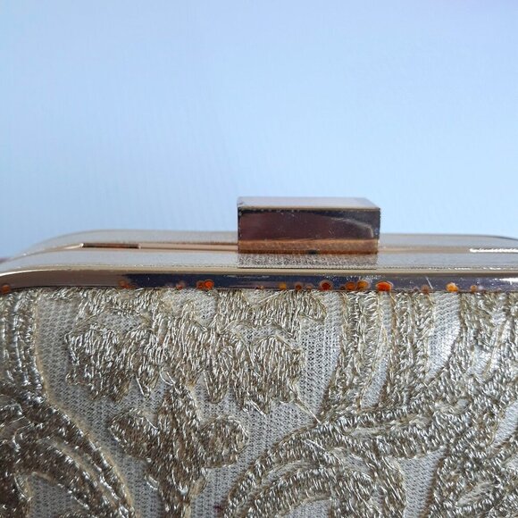 Lulu Townsend Gold Floral Clutch Handbag Party Wedding Date Night Event Festive - Picture 13 of 15